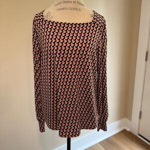 Adrianna Pappell Women's Pink/Brown Geometric Design Blouse Size L